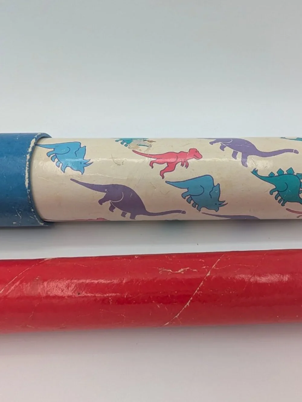 Vintage Kaleidoscope Lot 2 Dinosaur Print Red Tele-Kaleidoscope Scope Toy